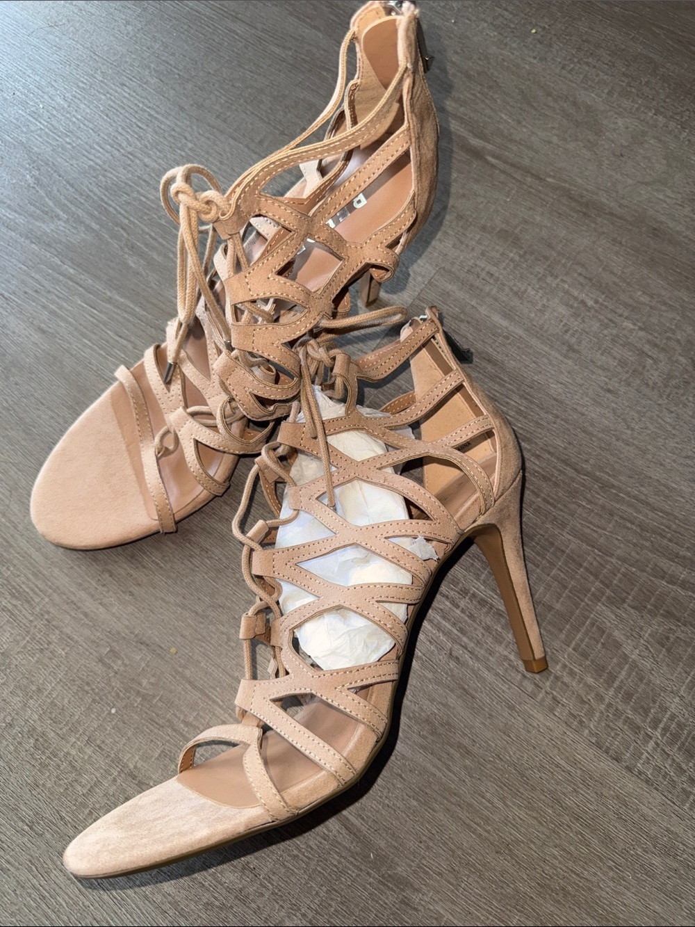 Report Nude/Tan Lace-Up Strappy High Heel Sandals